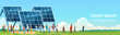 Business People Group Solar Energy Panel Renewable Station Presentation Flat Vector Illustration