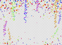 Colorful Serpentine And Confetti On Transparent Background, Transparency Grid Imitation