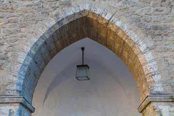 Architectural details of Tallinn city hall, white stone building