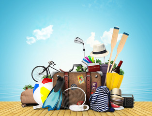 Wall Mural - travel and tourism a large pile of luggage