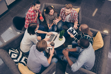 Top view of young freelancer discussing future project