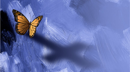 Wall Mural - Graphic butterfly with shadow of cross of Jesus