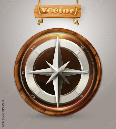 Old compass, 3d vector icon