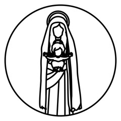 Wall Mural - circular shape with contour saint virgin mary with baby jesus vector illustration