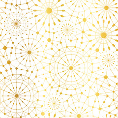 Vector Golden White Abstract Network Metallic Circles Seamless Pattern Background. Great for elegant gold texture fabric, cards, wedding invitations, wallpaper.