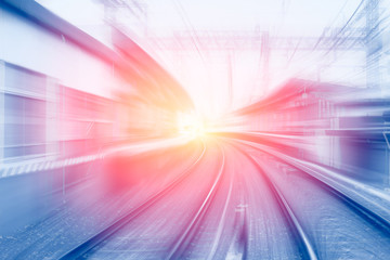 Wall Mural - high speed business and technology concept, acceleration super fast speedy motion blur of train stat