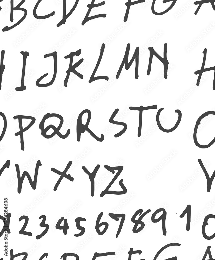 Hand drawn doodle letters and decorative elements seamless pattern ...