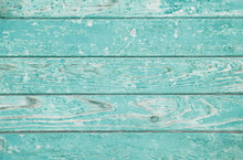The Old Wide Ugly Shabby Endured Structure. Ancient Horizontal Wooden Rough Simple Background. Turquoise,  Wood.