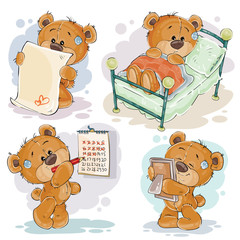 Set vector clip art illustrations of bored teddy bears.