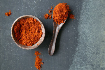 Grounded red paprika (chili powder) in a bowl