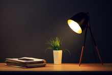 Office Work Desk And Lamp
