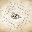 Hand-drawn grunge sketch Eye of Providence. Masonic symbol. All seeing eye. New World Order. Conspiracy theory. Alchemy, religion, spirituality, occultism vector illustration.