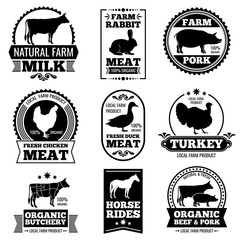 Sticker - Farm animal vintage meat, butcher shop vector logos, badges, labels