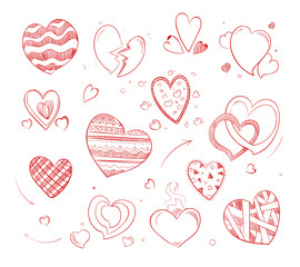 Canvas Print - Hand drawn hearts vector doodle icons for wedding cards
