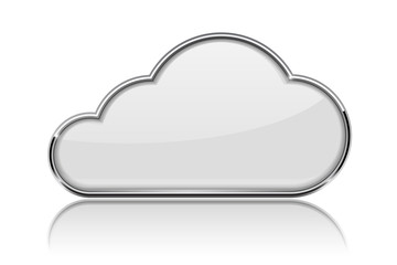 Wall Mural - cloud icon. shiny 3d white icon with chrome frame