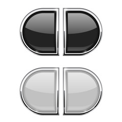 Glass buttons with chrome frame. Black and white web 3d icons