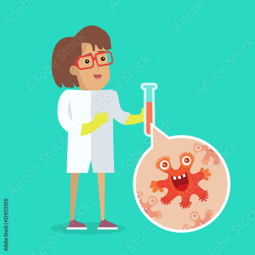 Scientist Woman Character in Actions Set of Flat Vector Illustration Isolated. S
