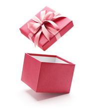 Pink Open Gift Box Isolated On White Background - Clipping Path Included