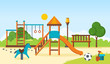 Kids playground, horizontal bars, swings, walking park, children's toys.