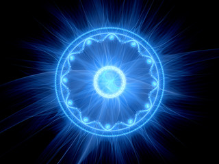 Sticker - Blue glowing magical mandala in space