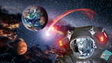 Fototapeta  - Astronaut planet Earth Mars spaceman invasion space martian alien et extraterrestrial. Elements of this image furnished by NASA.