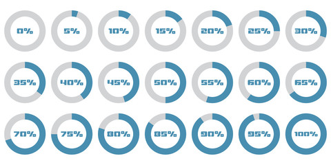 Aufkleber - Set of circle percentage diagrams for infographics, 0 5 10 15 20 25 30 35 40 45 50 55 60 65 70 75 80 85 90 95 100 percent