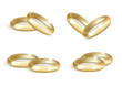 Realistic wedding gold rings set. 3d wedding bands collection isolated on white background. Vector illustration