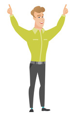 Poster - Businessman standing with raised arms up.