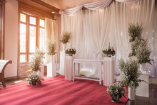 Interior Ceremony Wedding Room Decoration By Red Carpet And Fabr