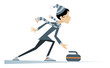 Woman plays curling. Cartoon curling player woman illustration
