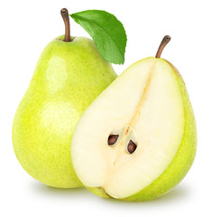 Poster - Pear with a half isolated on white, clipping path