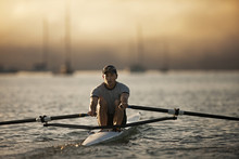 Mid-adult Man Sea Rowing