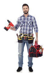 Wall Mural - Carpenter with toolbox and drill