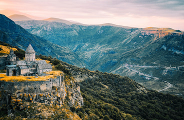 sunset near tatev monastery, armenia
