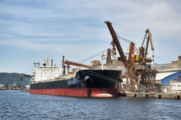 Ship docked in port of Santos, Brazil