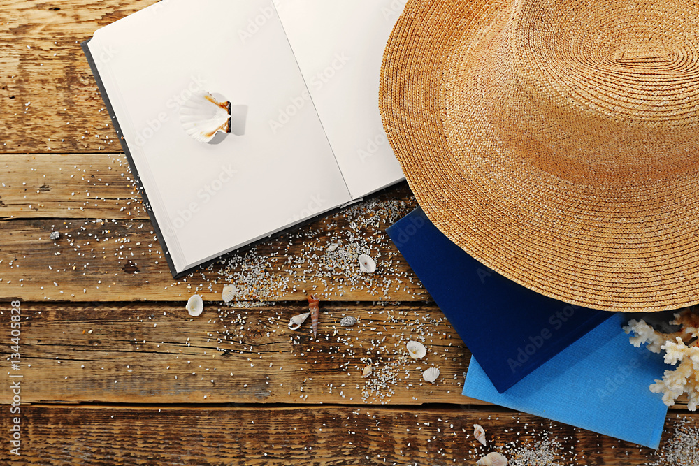 Set for reading at beach. Summer holidays concept