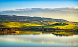 Fototapeta Natura - Tuscany, Santa Luce lake panorama on sunset, Pisa, Italy