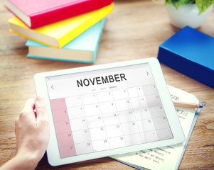 Canvas Print - November Monthly Calendar Weekly Date Concept