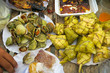 Assortment of Hanging Rice, Filipino Seafood and Picnic Foods on a Cebu Island Beach