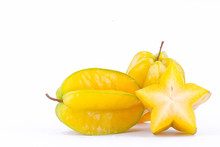  Star Fruit Carambola Or Star Apple ( Starfruit ) On White Background Healthy Star Fruit Food Isolated

