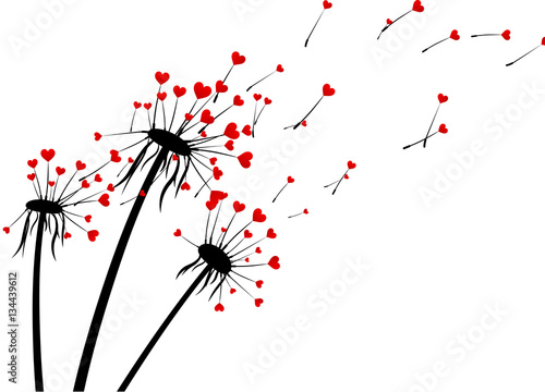 Valentine's background with love dandelions. Billede på lærred