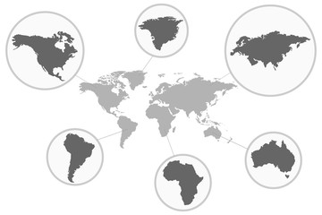 Wall Mural - map of the world with its individual parts. grey political world map illustration
