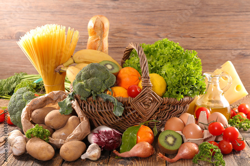 Fototapeta na wymiar composition with fruit,vegetable,dairy,bread