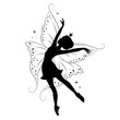 Silhouette of beautiful fairy. Hand drawn, isolated on white background. 