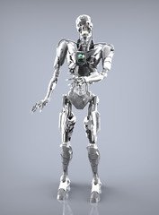 Cyborg man and gray background