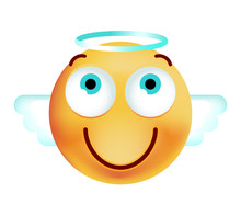 Cute Angel Emoticon On White Background. Isolated Vector Illustration 