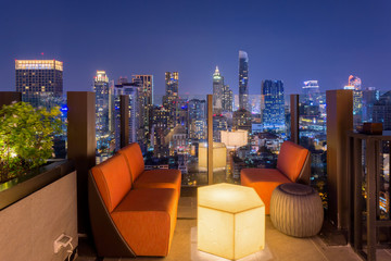 Bangkok city view point from rooftop of building, blue sky and city light, Bangkok is the most populated city in Southeast Asia. Bangkok , Thailand