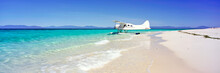 A Seaplane On A Sand Island On The Great Barrier Reef In Australia
