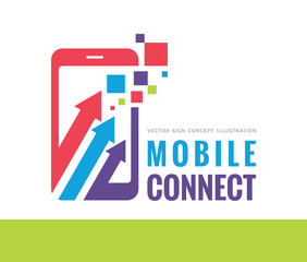 Mobile phone connect vector logo template concept illustration. Smartphone creative sign. Modern technology banner. Cellphone symbol. Tablet PC layout. Design element.