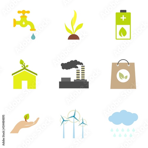 Fotografía Types of energy icons set, flat style